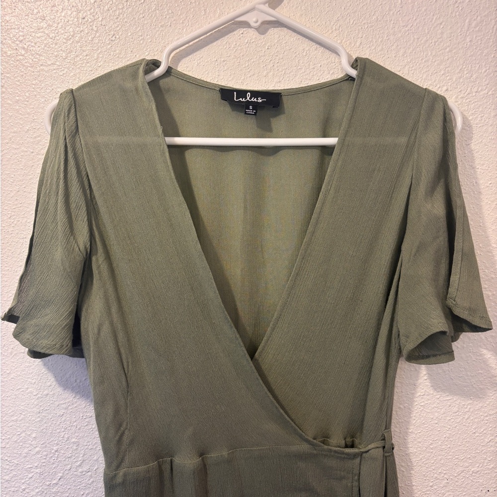 Elegant Olive Green Wrap Dress - Picture 3 of 7